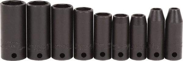 Proto - 9 Piece 3/8" Drive Black Finish Deep Well Impact Socket Set - 6 Points, 1/4" to 3/4" Range, Inch Measurement Standard - All Tool & Supply