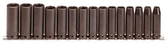 Proto - 15 Piece 1/2" Drive Black Finish Deep Well Impact Socket Set - 6 Points, 3/8" to 1-1/2" Range, Inch Measurement Standard - All Tool & Supply