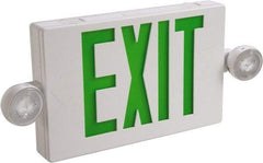 Cooper Lighting - 1 and 2 Face, 2 Head, 120-277 Volt, Thermoplastic, LED Combination Exit Sign - 2-5/16 Inch Wide x 8-1/4 Inch High x 16-9/16 Inch Long, Ceiling, End and Wall Mount, Sealed Nickel Cadmium Battery - All Tool & Supply