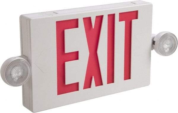 Cooper Lighting - 1 and 2 Face, 2 Head, 120-277 Volt, Thermoplastic, LED Combination Exit Sign - 2-5/16 Inch Wide x 8-1/4 Inch High x 16-9/16 Inch Long, Ceiling, End and Wall Mount, Sealed Nickel Cadmium Battery - All Tool & Supply