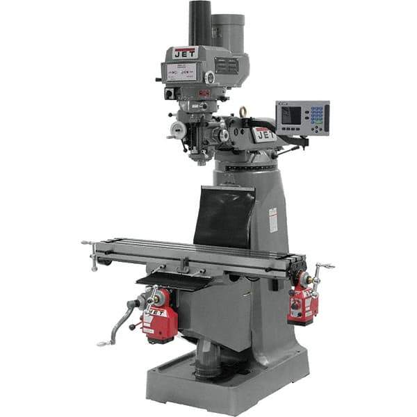 Jet - 9" Table Width x 49" Table Length, Variable Speed Pulley Control, 3 Phase Knee Milling Machine - R8 Spindle Taper, 3 hp - All Tool & Supply