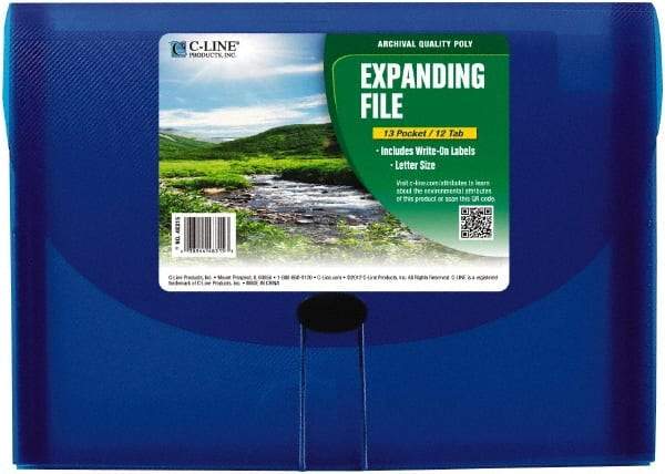 C-LINE - 13 x 9-1/4 x 1-5/8", Letter Size, Blue, Expandable File Folders with Top Tab Pocket - Has Index Tabs, 1 per Box - All Tool & Supply