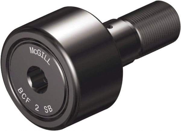 McGill - 2-1/2" Roller Diam x 1-1/4" Width, 1" Stud Diam x 2-1/4" Length, Sealed Self Lubricating Stud Cam Follower with Nonmetallic Bushing and Hex - Steel, 1-1/4" Thread Length, 1-14 Thread, 3.78" OAL - All Tool & Supply