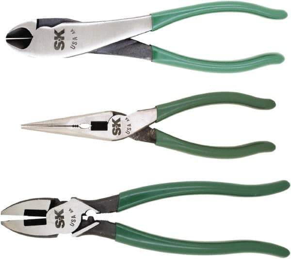 SK - 3 Piece Long Nose, Diagonal & Lineman's Plier Set - Comes in Plastic Pouch - All Tool & Supply