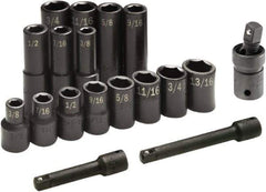 SK - 17 Piece 1/2" Drive Standard Deep Impact Socket Set - 6 Points, 3/8 to 3/4", Inch Measurement Standard - All Tool & Supply