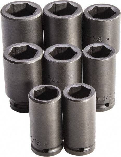 Proto - 8 Piece 3/4" Drive Full Polish Finish Deep Well Impact Socket Set - 6 Points, 1" to 3/4" Range, Inch Measurement Standard - All Tool & Supply