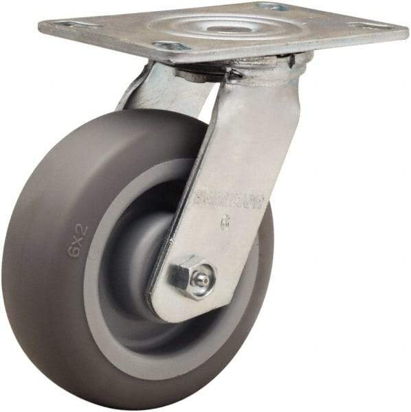 Hamilton - 6" Diam x 2" Wide x 7-1/2" OAH Top Plate Mount Swivel Caster - Rubber Mold on Polyolefin, 410 Lb Capacity, Straight Roller Bearing, 4-1/2 x 6-1/4" Plate - All Tool & Supply