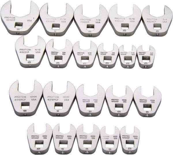 Proto - 20 Piece 3/8" Drive Open End Crowfoot Wrench Set - 3/8 to 1", with N/A - All Tool & Supply