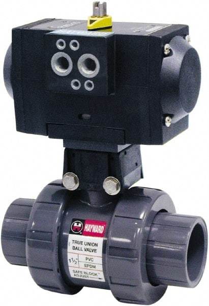 Hayward - 1" Pipe, 250 psi WOG Rating, PVC Pneumatic Double Acting Actuated Ball Valve - EPDM Seal, Full Port, 250 WSP Rating - All Tool & Supply