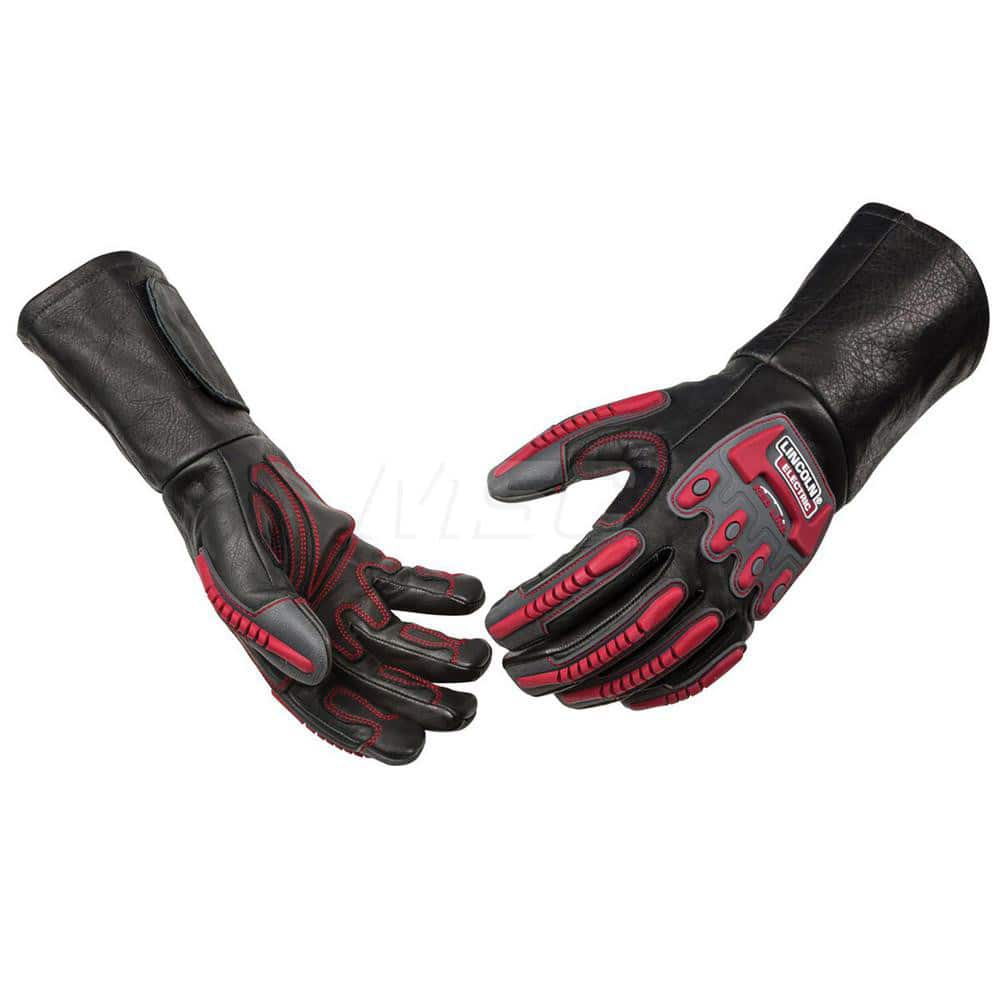 Welding Gloves: Size X-Large, Uncoated, MIG Welding Application Black & Red, Uncoated Coverage, Textured Grip