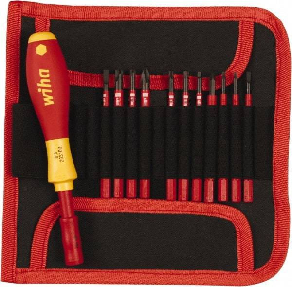 Wiha - 12 Piece, 1/4" Drive Screwdriver Insulated Bit Set - #2 Phillips, T8 to T20 Torx - All Tool & Supply