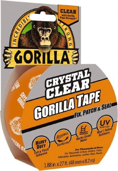 Gorilla Tape - 1-7/8" x 18 Yds Clear Duct Tape - 7 mil, Acrylic Adhesive, Ethylene Copolymer Backing, -4°F to 140°F - All Tool & Supply