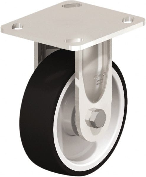 Rigid Top Plate Caster: Rubber, 5″ Wheel Dia, 1-9/16″ Wheel Width, 330 lb Capacity, 6-1/8″ OAH Rubber, 330 Lb Capacity, Ball Bearing, 4 x 4-1/2″ Plate