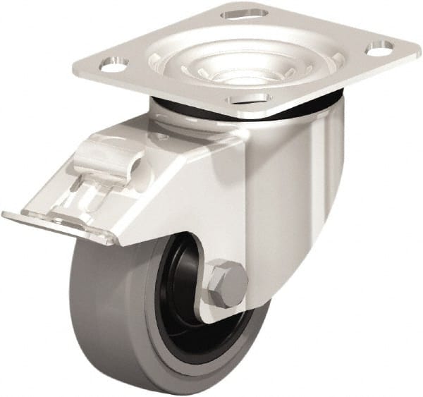 Swivel Top Plate Caster: Rubber, 4″ Wheel Dia, 1-1/2″ Wheel Width, 330 lb Capacity, 5-1/8″ OAH Rubber, 330 Lb Capacity, Ball Bearing, 4 x 4-1/2″ Plate