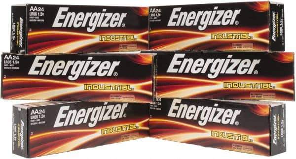 Energizer - Size AA, Alkaline, 144 Pack, Standard Battery - 1.5 Volts, Flat Terminal, LR6, ANSI, IEC Regulated - All Tool & Supply