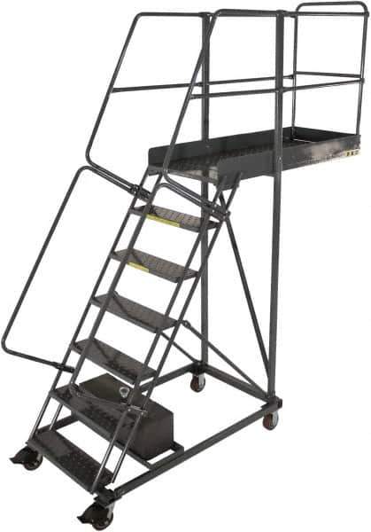 Ballymore - 112" 7 Step Configurable Cantilever Ladder - Rolling Work Platform, 300 Lb Capacity, 70" Platform Height, 32" Base Width x 59" Base Depth, Perforated Tread - All Tool & Supply