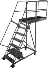 Ballymore - 102" 6 Step Cantilever Ladder - Rolling Work Platform, 300 Lb Capacity, 60" Platform Height, 32" Base Width x 46" Base Depth, Perforated Tread - All Tool & Supply