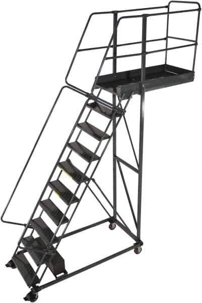 Ballymore - 142" 10 Step Cantilever Ladder - Rolling Work Platform, 300 Lb Capacity, 100" Platform Height, 32" Base Width x 71" Base Depth, Perforated Tread - All Tool & Supply