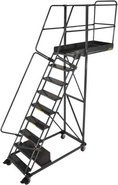 Ballymore - 132" 9 Step Configurable Cantilever Ladder - Rolling Work Platform, 300 Lb Capacity, 90" Platform Height, 32" Base Width x 65" Base Depth, Perforated Tread - All Tool & Supply