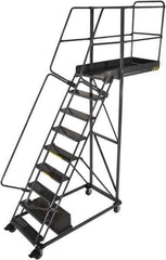 Ballymore - 136" 10 Step Cantilever Ladder - Rolling Safety Ladder, 300 Lb Capacity, 100" Platform Height, 32" Base Width x 71" Base Depth, Serrated - All Tool & Supply