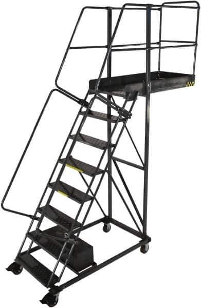 Ballymore - 122" 8 Step Configurable Cantilever Ladder - Rolling Work Platform, 300 Lb Capacity, 80" Platform Height, 32" Base Width x 65" Base Depth, Perforated Tread - All Tool & Supply