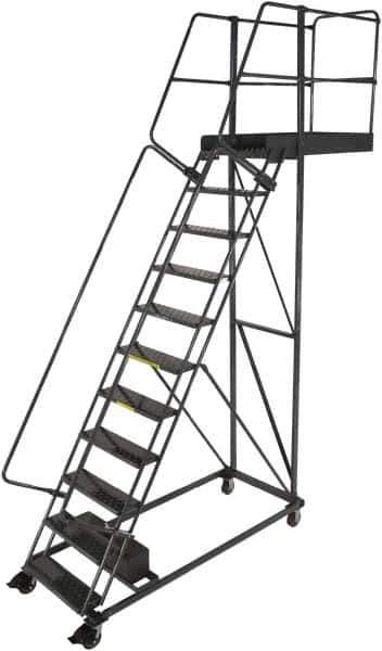 Ballymore - 152" 11 Step Cantilever Ladder - Rolling Work Platform, 300 Lb Capacity, 110" Platform Height, 32" Base Width x 77" Base Depth, Perforated Tread - All Tool & Supply