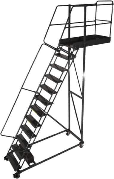 Ballymore - 192" 15 Step Cantilever Ladder - Rolling Work Platform, 300 Lb Capacity, 150" Platform Height, 40" Base Width x 103" Base Depth, Perforated Tread - All Tool & Supply