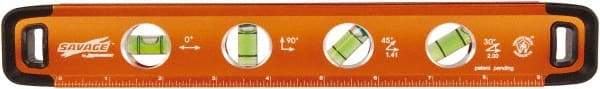 SAVAGE by SWANSON - Magnetic 11" Long 4 Vial Torpedo Level - Aluminum, Orange - All Tool & Supply