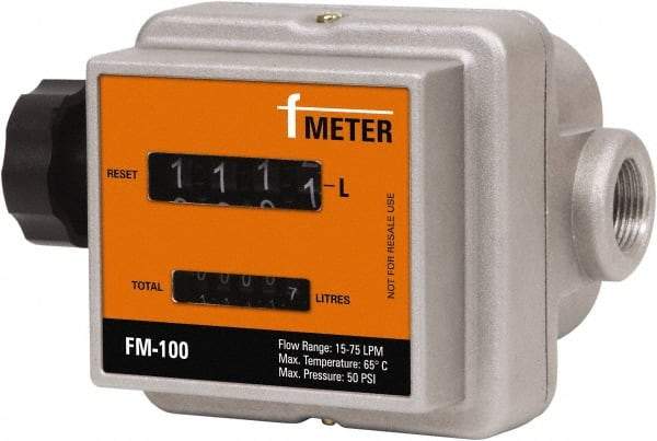 PRO-LUBE - 3/4" FNPT Port Nutating Disc Flowmeter - 150 Max psi, 4 to 20 GPM, Aluminum - All Tool & Supply