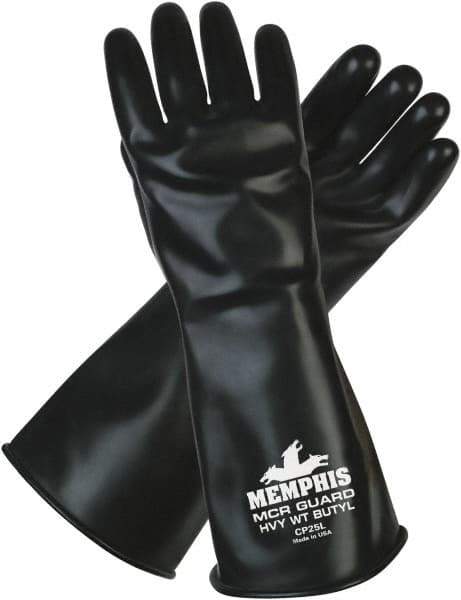 MCR Safety - Size L (9), 14" Long, 25 mil Thick, Butyl Chemical Resistant Gloves - Smooth Finish, Black - All Tool & Supply