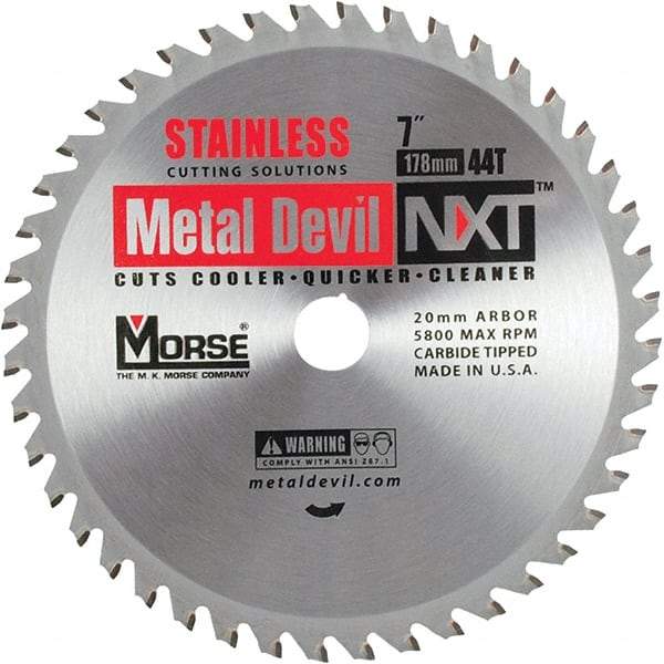 M.K. MORSE - 7" Diam, 20mm Arbor Hole Diam, 44 Tooth Wet & Dry Cut Saw Blade - Carbide-Tipped, Clean Action, Standard Round Arbor - All Tool & Supply