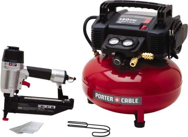 Porter-Cable - 0.80 HP, 2.6 SCFM at 90 psi CFM Pancake Finish/Nailer Compressor - 6 Gallon Tank, 10 Amp, 150 Max psi, 120V - All Tool & Supply