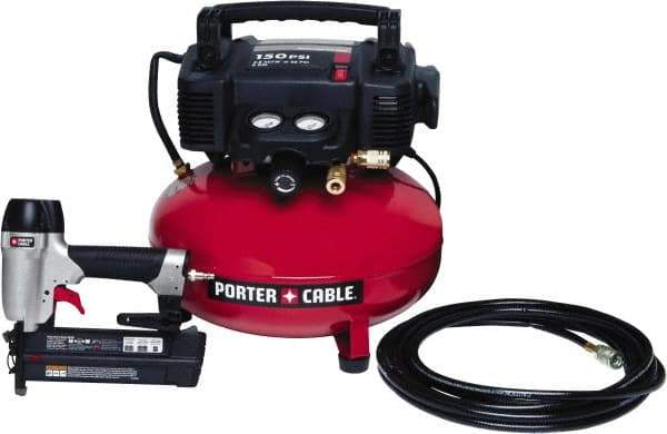 Porter-Cable - 0.80 HP, 2.6 SCFM at 90 psi CFM Pancake Nailer Combo Kit - 6 Gallon Tank, 10 Amp, 150 Max psi, 120V - All Tool & Supply