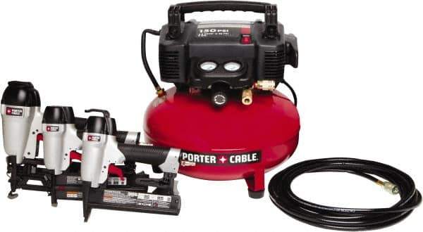 Porter-Cable - 0.80 HP, 2.6 SCFM at 90 psi CFM Pancake Finish/Brad Nailer, Stapler - 6 Gallon Tank, 10 Amp, 150 Max psi, 120V - All Tool & Supply