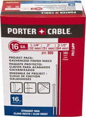 Porter-Cable - 16 Gauge 2-1/2" Long Finishing Nails for Power Nailers - Steel, Galvanized Finish, Smooth Shank, Straight Stick Collation, Chisel Point - All Tool & Supply