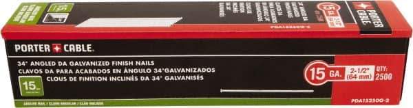 Porter-Cable - 15 Gauge 2-1/2" Long Finishing Nails for Power Nailers - Steel, Galvanized Finish, Smooth Shank, Angled Stick Collation, Round Head, Chisel Point - All Tool & Supply