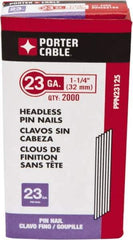 Porter-Cable - 23 Gauge 1-1/4" Long Pin Nails for Power Nailers - Steel, Galvanized Finish, Smooth Shank, Straight Stick Collation, Chisel Point - All Tool & Supply