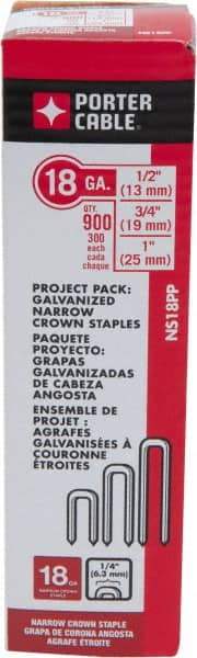 Porter-Cable - 1/2", 3/4, and 1" Long x 1/4" Wide, 18 Gauge Narrow Crown Construction Staple Multi Pack - Steel, Galvanized Finish. 300/size - All Tool & Supply