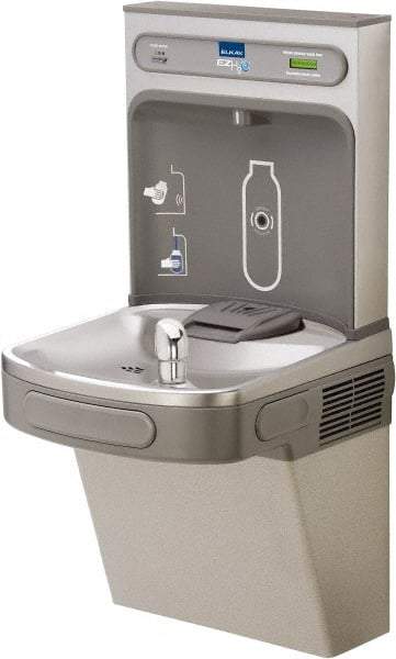 ELKAY - 8 GPH Cooling Capacity Barrier Free Wall Mounted Water Cooler & Fountain - Bottle Filling, 20 to 105 psi, 0.20 hp, Stainless Steel - All Tool & Supply