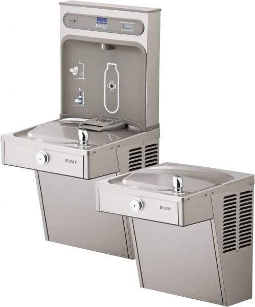 ELKAY - 8 GPH Cooling Capacity Barrier Free Wall Mounted Water Cooler & Fountain - Bottle Filling, 20 to 105 psi, 0.20 hp, Stainless Steel - All Tool & Supply