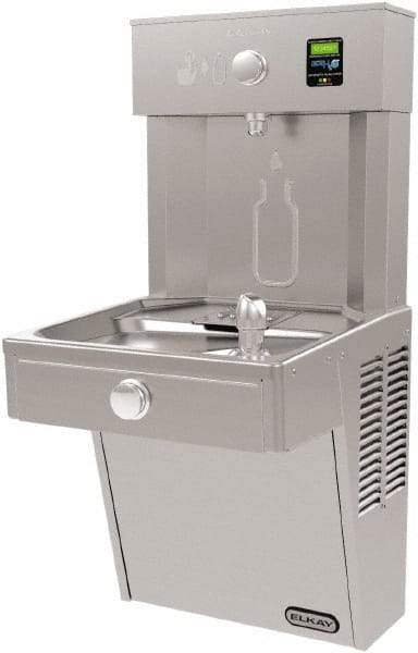 ELKAY - 8 GPH Cooling Capacity Barrier Free Wall Mounted Water Cooler & Fountain - Bottle Filling, 20 to 105 psi, 0.20 hp, Stainless Steel - All Tool & Supply