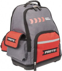 Proto - 22 Pocket Gray & Red Polyester Backpack Tool Bag - 14" Wide x 10" Deep x 18" High - All Tool & Supply