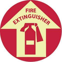 NMC - Fire Extinguisher, Anti-Skid Polyester Floor Sign - Round, Red on Glow (Yellow), Adhesive Backed, For Fire - All Tool & Supply