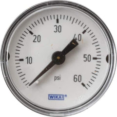 Wika - 1-1/2" Dial, 1/8 Thread, 0-60 Scale Range, Pressure Gauge - Center Back Connection Mount, Accurate to 3-2-3% of Scale - All Tool & Supply