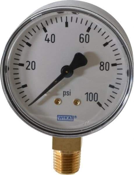 Wika - 2-1/2" Dial, 1/4 Thread, 0-100 Scale Range, Pressure Gauge - Lower Connection Mount, Accurate to 3-2-3% of Scale - All Tool & Supply