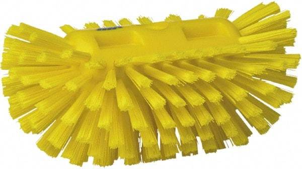 Vikan - 1-1/2" Bristle Length, Polyester Utility Scrub Brush - 5-1/2" Wide Head, 8" OAL, European Threaded Handle, Yellow, Polypropylene Block - All Tool & Supply