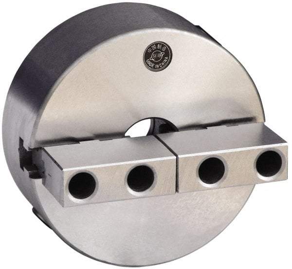 Gibraltar - 2 Jaws, 10" Diam, Self Centering Manual Lathe Chuck - Plain Back Mount Spindle, Reversible, 3.1496" Through Hole Diam, 0.0024" Axial Runout, 0.0022" Radial Runout, Cast Iron - All Tool & Supply