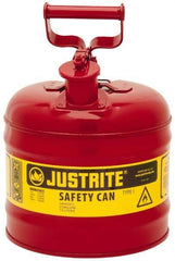 Justrite - 2 Gal Galvanized Steel Type I Safety Can - 13-3/4" High x 9-1/2" Diam, Red with Yellow - All Tool & Supply