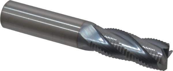 Accupro - 1/2" Diam, Fine Pitch, 1-1/4" LOC, 4 Flute Solid Carbide Roughing Square End Mill - TiCN Finish, 3" OAL, 1/2" Shank Diam, Single End, 30° Helix - All Tool & Supply