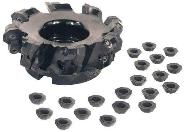 Kennametal - 4" Cut Diam, 1-1/4" Arbor Hole, 5mm Max Depth of Cut, 43° Indexable Chamfer & Angle Face Mill - 8 Inserts, OF.T 07L6... Insert, Right Hand Cut, 8 Flutes, Through Coolant, Series KSOM - All Tool & Supply